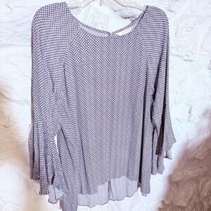 XXL Lauren Conrad Bell-Sleeve Top, Blue and White 2XL